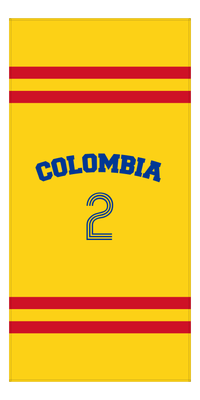 Thumbnail for Personalized Jersey Number 2-on-none Stripes Sports Beach Towel with Arched Name - Colombia - Vertical Design - Front View