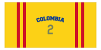 Thumbnail for Personalized Jersey Number 2-on-none Stripes Sports Beach Towel with Arched Name - Colombia - Horizontal Design - Front View