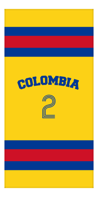 Thumbnail for Personalized Jersey Number 1-on-1 Stripes Sports Beach Towel with Arched Name - Colombia - Vertical Design - Front View