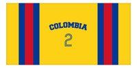 Thumbnail for Personalized Jersey Number 1-on-1 Stripes Sports Beach Towel with Arched Name - Colombia - Horizontal Design - Front View
