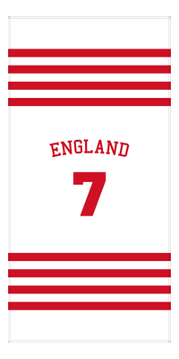 Thumbnail for Personalized Jersey Number 3-on-1 Stripes Sports Beach Towel with Arched Name - England - Vertical Design - Front View