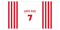 Thumbnail for Personalized Jersey Number 3-on-1 Stripes Sports Beach Towel with Arched Name - England - Horizontal Design - Front View
