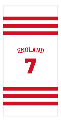 Thumbnail for Personalized Jersey Number 2-on-1 Stripes Sports Beach Towel with Arched Name - England - Vertical Design - Front View