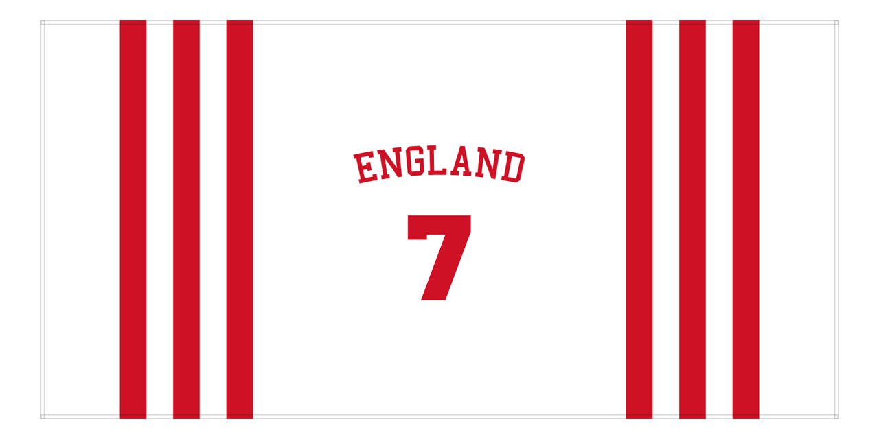 Personalized Jersey Number 2-on-1 Stripes Sports Beach Towel with Arched Name - England - Horizontal Design - Front View