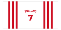 Thumbnail for Personalized Jersey Number 2-on-1 Stripes Sports Beach Towel with Arched Name - England - Horizontal Design - Front View
