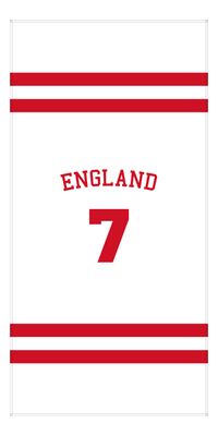 Thumbnail for Personalized Jersey Number 2-on-none Stripes Sports Beach Towel with Arched Name - England - Vertical Design - Front View