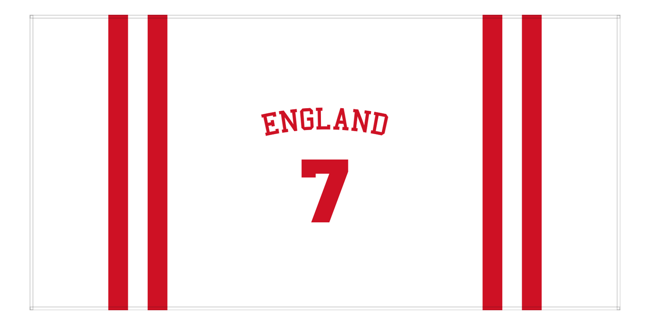 Personalized Jersey Number 2-on-none Stripes Sports Beach Towel with Arched Name - England - Horizontal Design - Front View