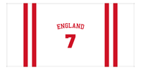 Thumbnail for Personalized Jersey Number 2-on-none Stripes Sports Beach Towel with Arched Name - England - Horizontal Design - Front View