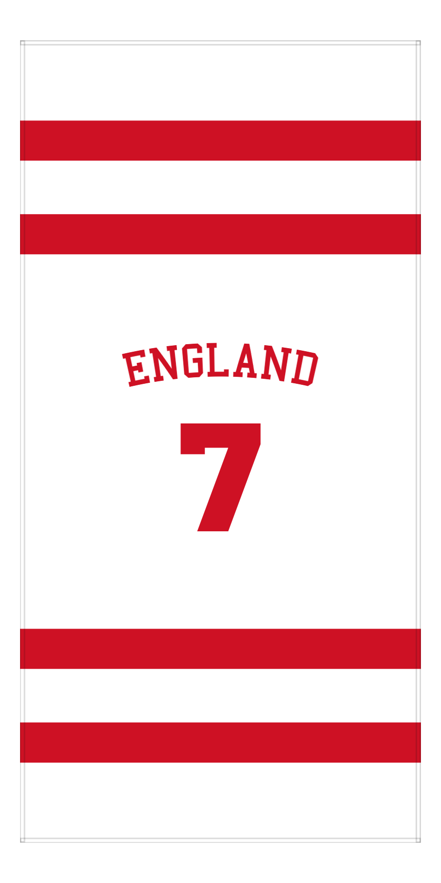 Personalized Jersey Number 1-on-1 Stripes Sports Beach Towel with Arched Name - England - Vertical Design - Front View