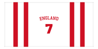 Thumbnail for Personalized Jersey Number 1-on-1 Stripes Sports Beach Towel with Arched Name - England - Horizontal Design - Front View