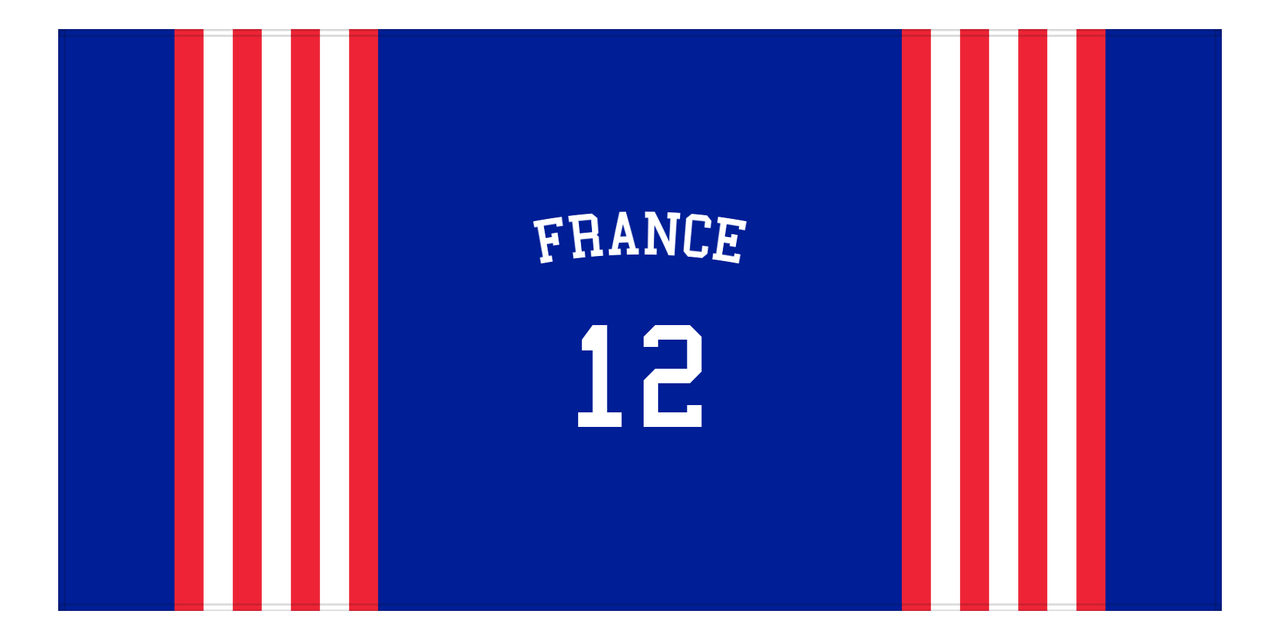 Personalized Jersey Number 3-on-1 Stripes Sports Beach Towel with Arched Name - France - Horizontal Design - Front View