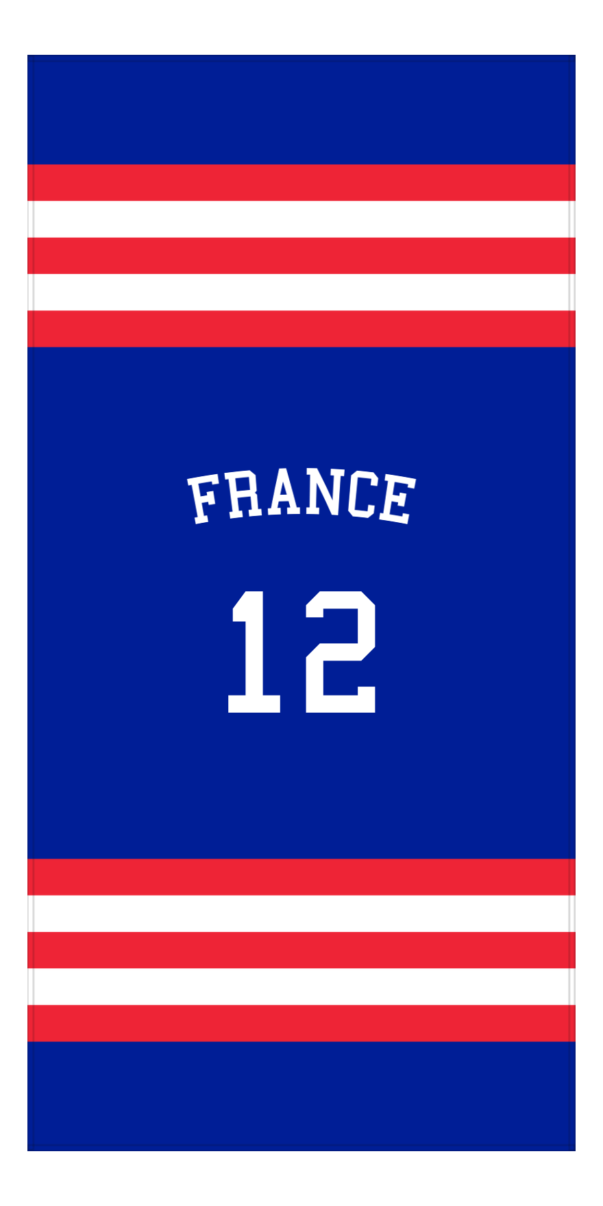 Personalized Jersey Number 2-on-1 Stripes Sports Beach Towel with Arched Name - France - Vertical Design - Front View