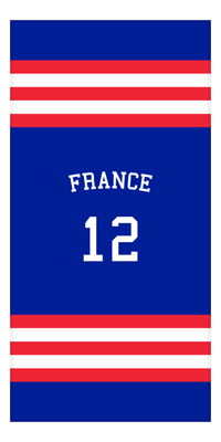 Thumbnail for Personalized Jersey Number 2-on-1 Stripes Sports Beach Towel with Arched Name - France - Vertical Design - Front View