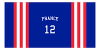 Thumbnail for Personalized Jersey Number 2-on-1 Stripes Sports Beach Towel with Arched Name - France - Horizontal Design - Front View