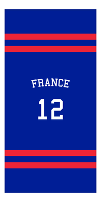Thumbnail for Personalized Jersey Number 2-on-none Stripes Sports Beach Towel with Arched Name - France - Vertical Design - Front View
