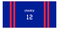 Thumbnail for Personalized Jersey Number 2-on-none Stripes Sports Beach Towel with Arched Name - France - Horizontal Design - Front View