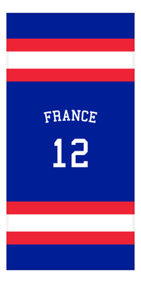 Thumbnail for Personalized Jersey Number 1-on-1 Stripes Sports Beach Towel with Arched Name - France - Vertical Design - Front View