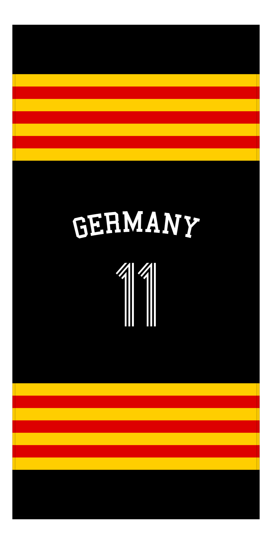 Personalized Jersey Number 3-on-1 Stripes Sports Beach Towel with Arched Name - Germany - Vertical Design - Front View