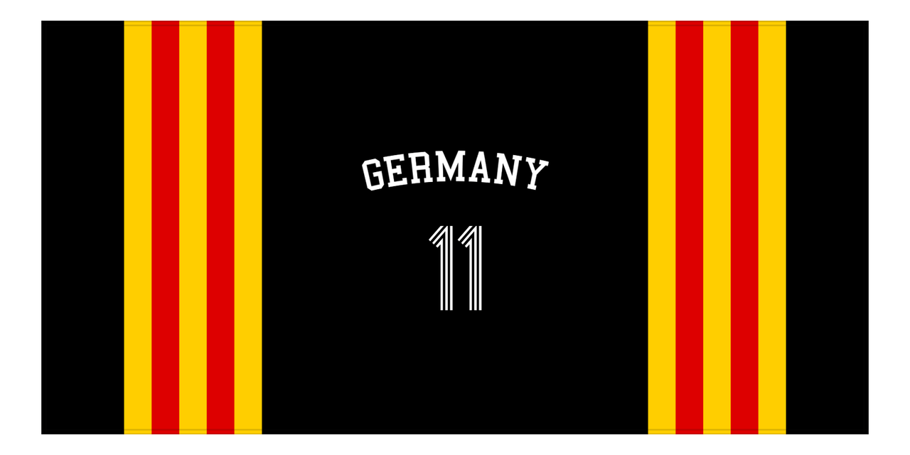 Personalized Jersey Number 2-on-1 Stripes Sports Beach Towel with Arched Name - Germany - Horizontal Design - Front View