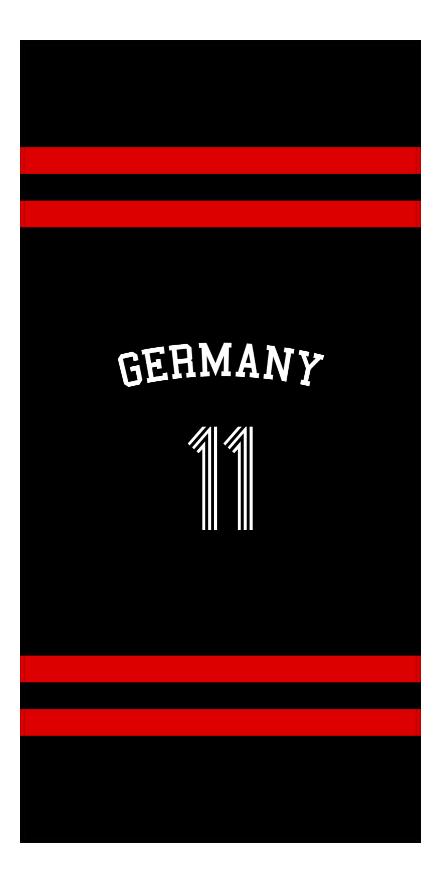 Personalized Jersey Number 2-on-none Stripes Sports Beach Towel with Arched Name - Germany - Vertical Design - Front View