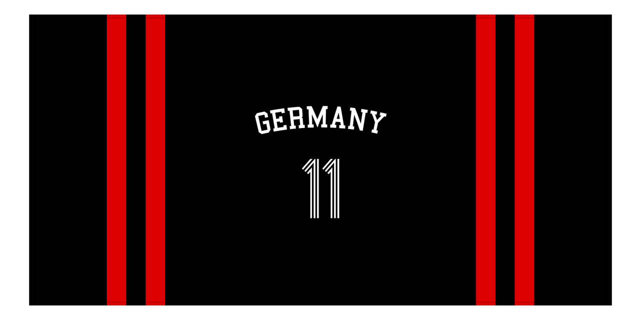 Personalized Jersey Number 2-on-none Stripes Sports Beach Towel with Arched Name - Germany - Horizontal Design - Front View