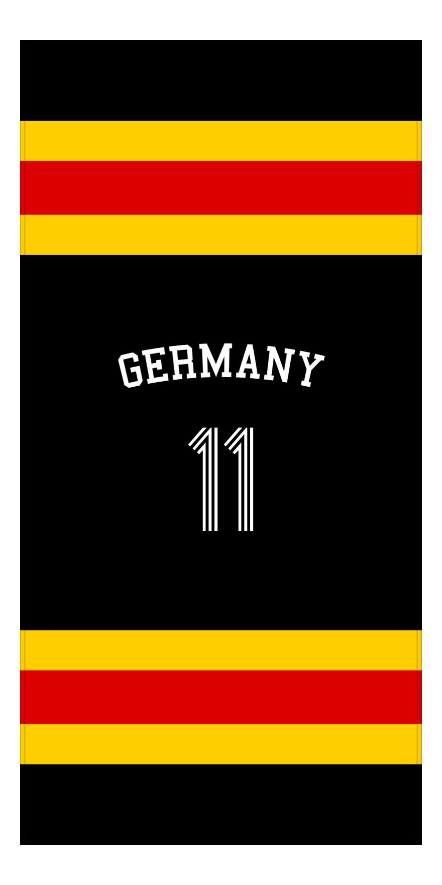 Personalized Jersey Number 1-on-1 Stripes Sports Beach Towel with Arched Name - Germany - Vertical Design - Front View