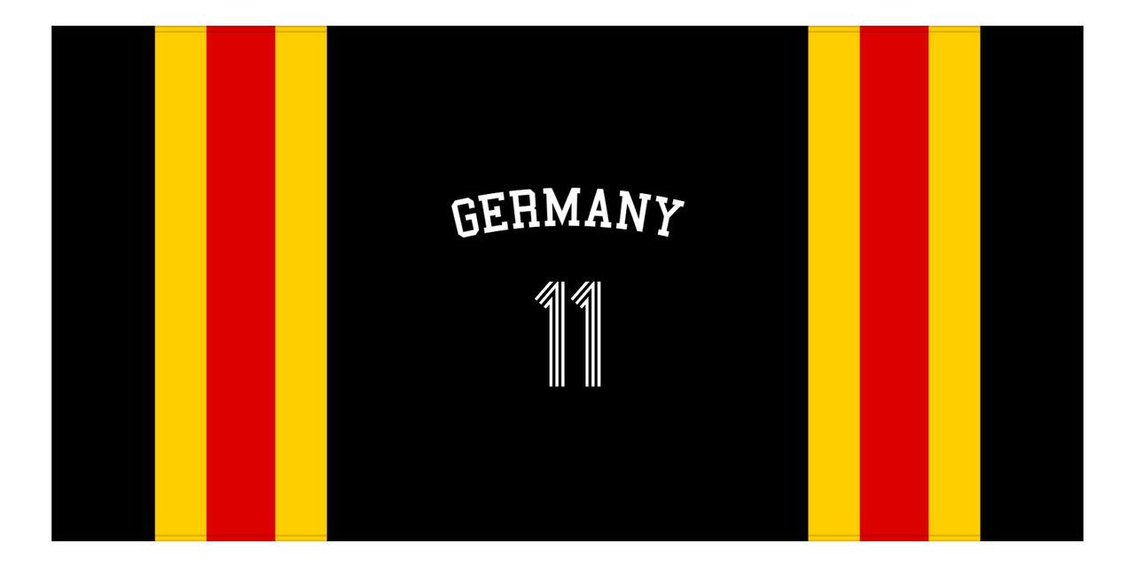 Personalized Jersey Number 1-on-1 Stripes Sports Beach Towel with Arched Name - Germany - Horizontal Design - Front View