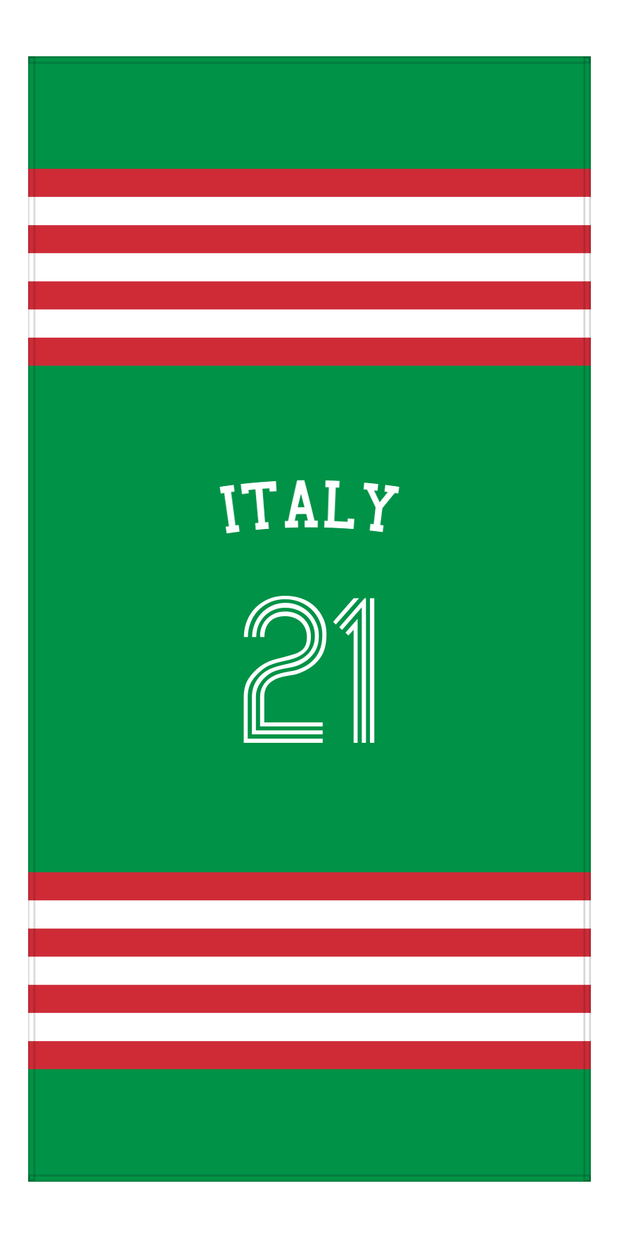 Personalized Jersey Number 3-on-1 Stripes Sports Beach Towel with Arched Name - Italy - Vertical Design - Front View