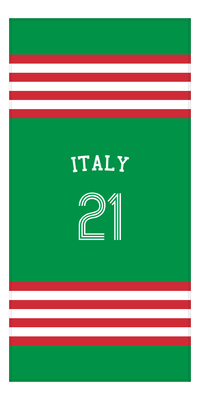 Thumbnail for Personalized Jersey Number 3-on-1 Stripes Sports Beach Towel with Arched Name - Italy - Vertical Design - Front View