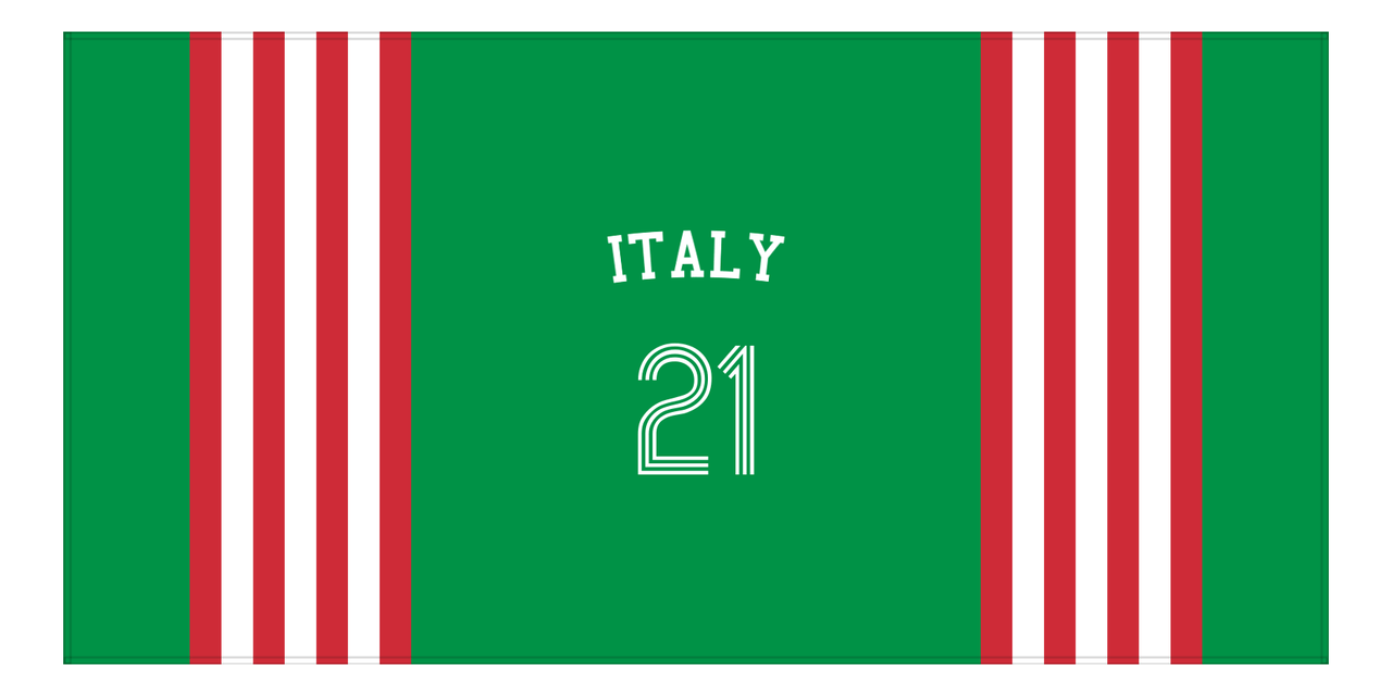 Personalized Jersey Number 3-on-1 Stripes Sports Beach Towel with Arched Name - Italy - Horizontal Design - Front View