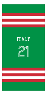 Thumbnail for Personalized Jersey Number 2-on-1 Stripes Sports Beach Towel with Arched Name - Italy - Vertical Design - Front View