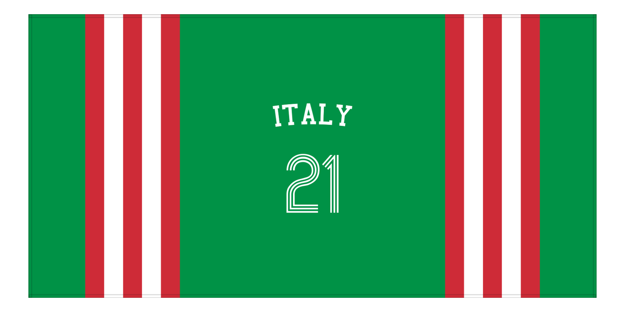 Personalized Jersey Number 2-on-1 Stripes Sports Beach Towel with Arched Name - Italy - Horizontal Design - Front View