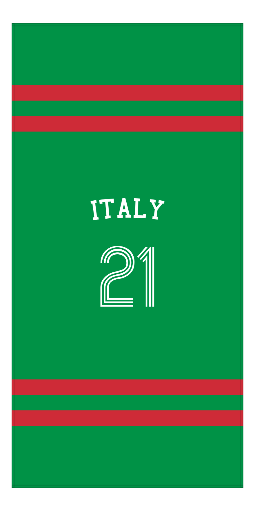 Personalized Jersey Number 2-on-none Stripes Sports Beach Towel with Arched Name - Italy - Vertical Design - Front View