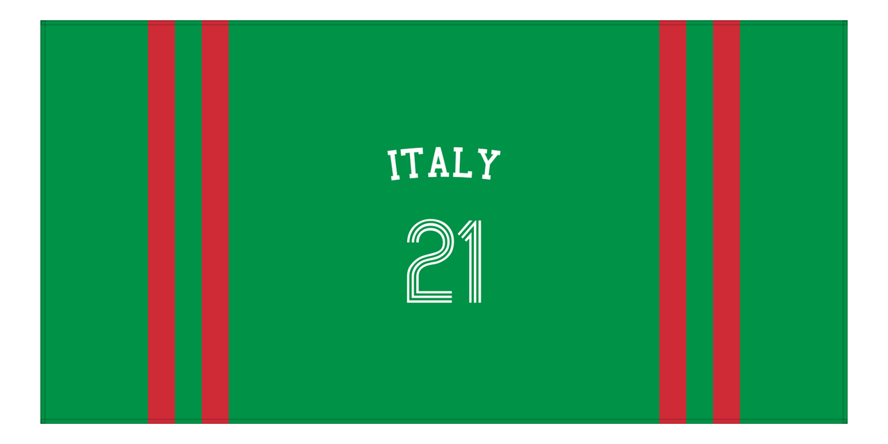 Personalized Jersey Number 2-on-none Stripes Sports Beach Towel with Arched Name - Italy - Horizontal Design - Front View