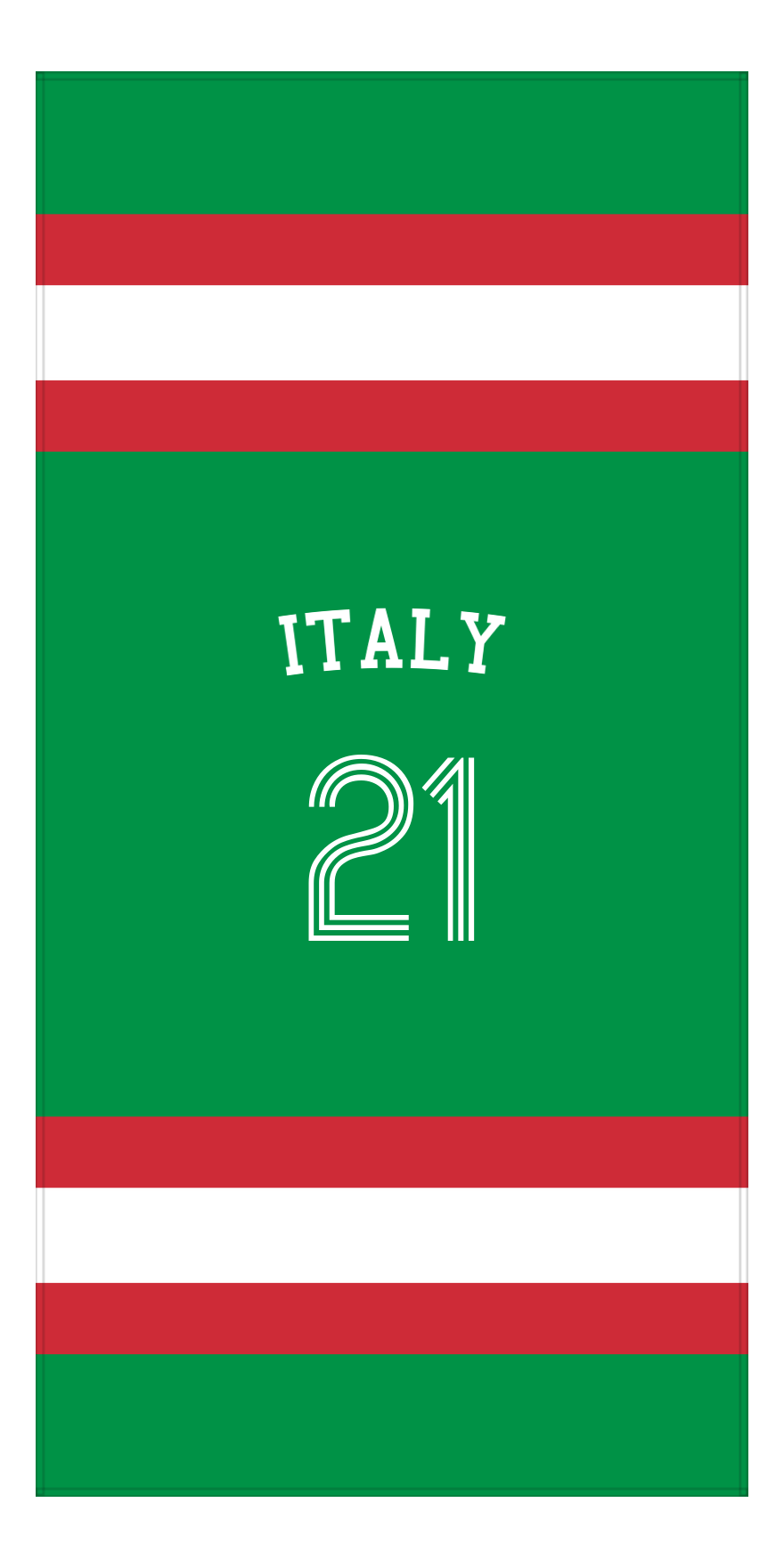 Personalized Jersey Number 1-on-1 Stripes Sports Beach Towel with Arched Name - Italy - Vertical Design - Front View