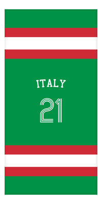 Thumbnail for Personalized Jersey Number 1-on-1 Stripes Sports Beach Towel with Arched Name - Italy - Vertical Design - Front View