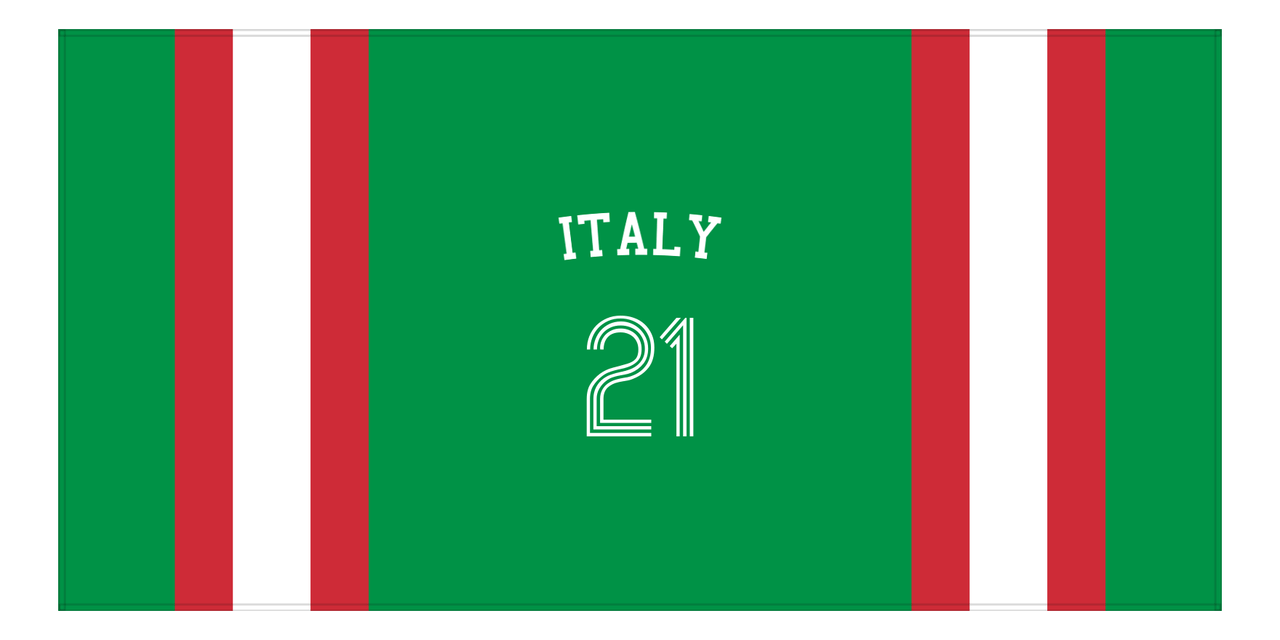 Personalized Jersey Number 1-on-1 Stripes Sports Beach Towel with Arched Name - Italy - Horizontal Design - Front View