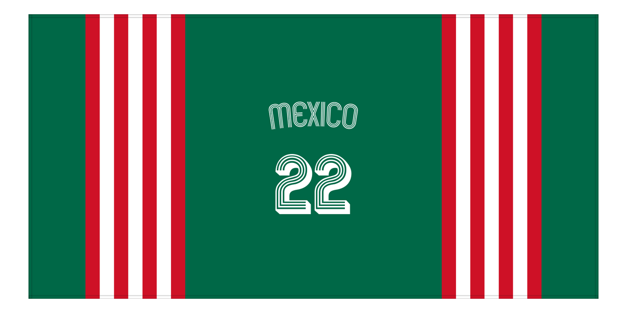 Personalized Jersey Number 3-on-1 Stripes Sports Beach Towel with Arched Name - Mexico - Horizontal Design - Front View