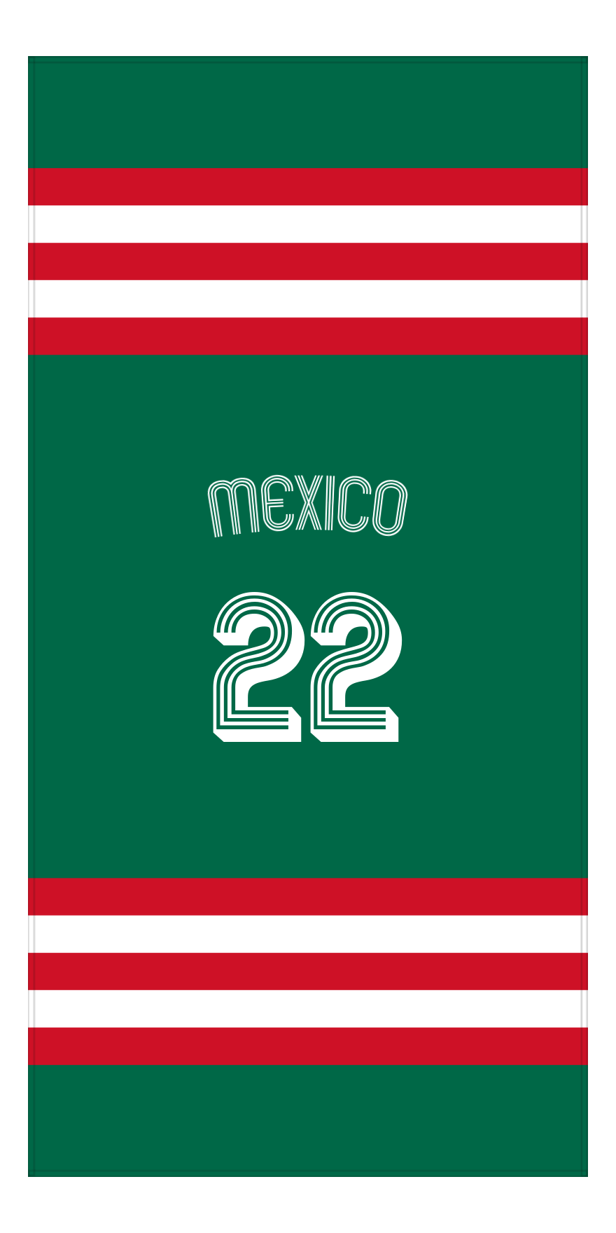 Personalized Jersey Number 2-on-1 Stripes Sports Beach Towel with Arched Name - Mexico - Vertical Design - Front View