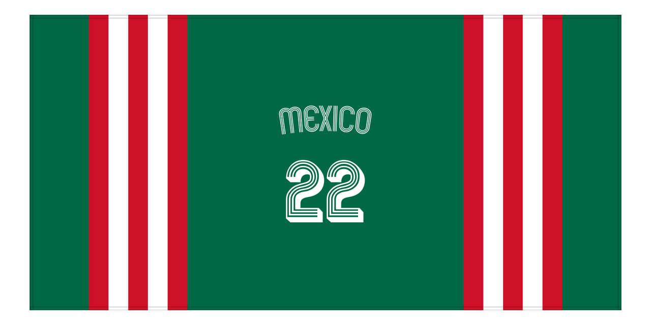 Personalized Jersey Number 2-on-1 Stripes Sports Beach Towel with Arched Name - Mexico - Horizontal Design - Front View