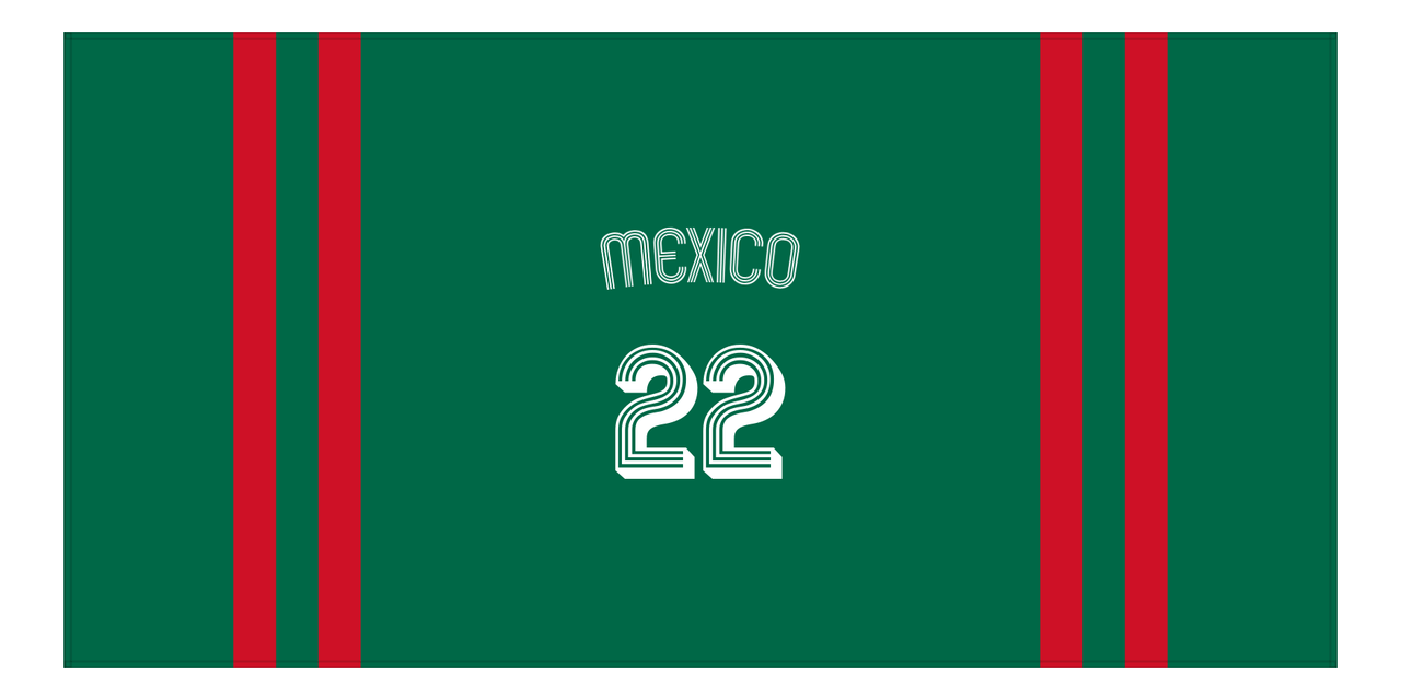 Personalized Jersey Number 2-on-none Stripes Sports Beach Towel with Arched Name - Mexico - Horizontal Design - Front View