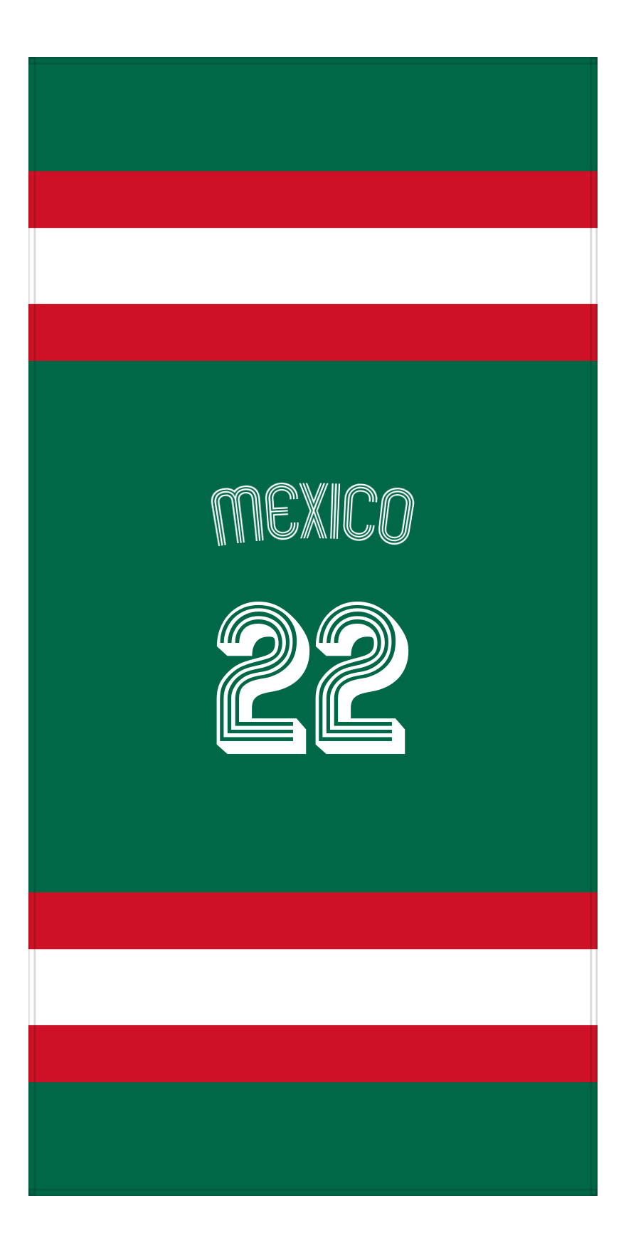 Personalized Jersey Number 1-on-1 Stripes Sports Beach Towel with Arched Name - Mexico - Vertical Design - Front View