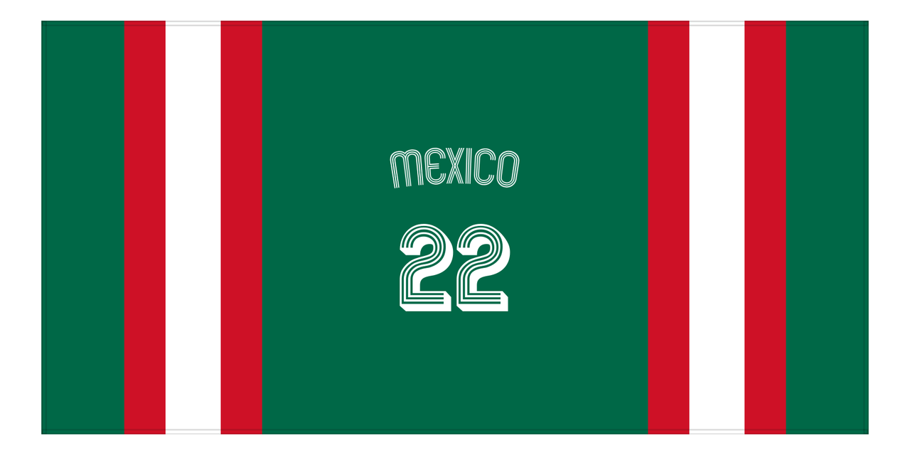 Personalized Jersey Number 1-on-1 Stripes Sports Beach Towel with Arched Name - Mexico - Horizontal Design - Front View