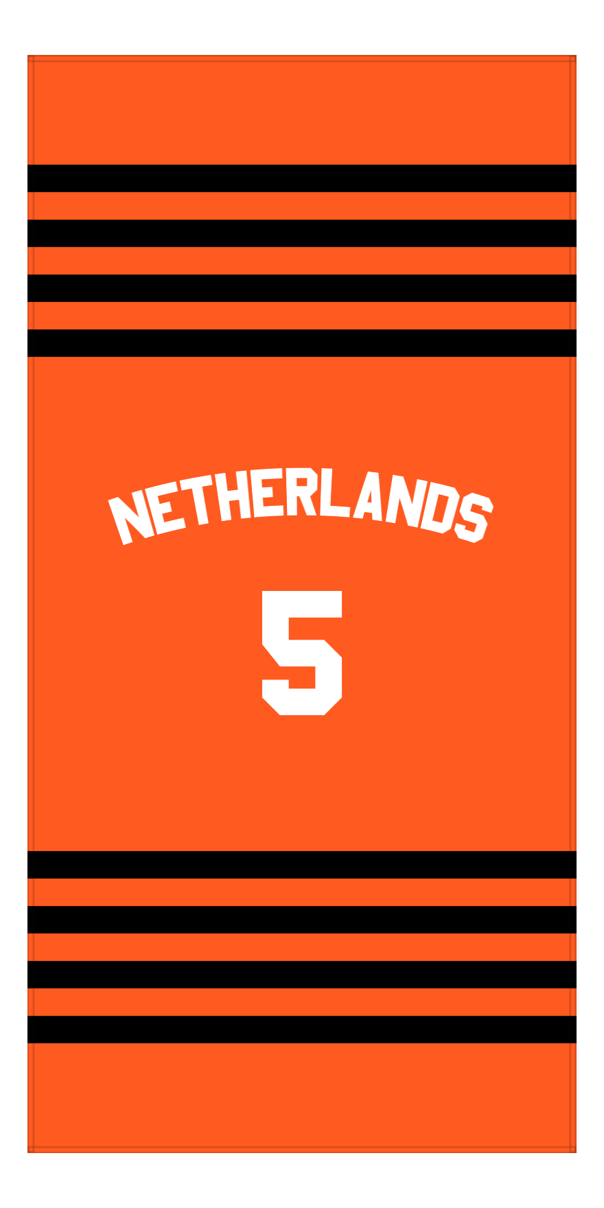 Personalized Jersey Number 3-on-1 Stripes Sports Beach Towel with Arched Name - Netherlands - Vertical Design - Front View