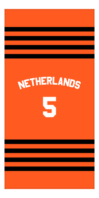 Thumbnail for Personalized Jersey Number 3-on-1 Stripes Sports Beach Towel with Arched Name - Netherlands - Vertical Design - Front View