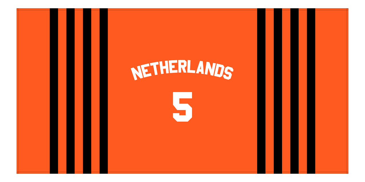 Personalized Jersey Number 3-on-1 Stripes Sports Beach Towel with Arched Name - Netherlands - Horizontal Design - Front View