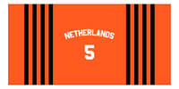 Thumbnail for Personalized Jersey Number 3-on-1 Stripes Sports Beach Towel with Arched Name - Netherlands - Horizontal Design - Front View