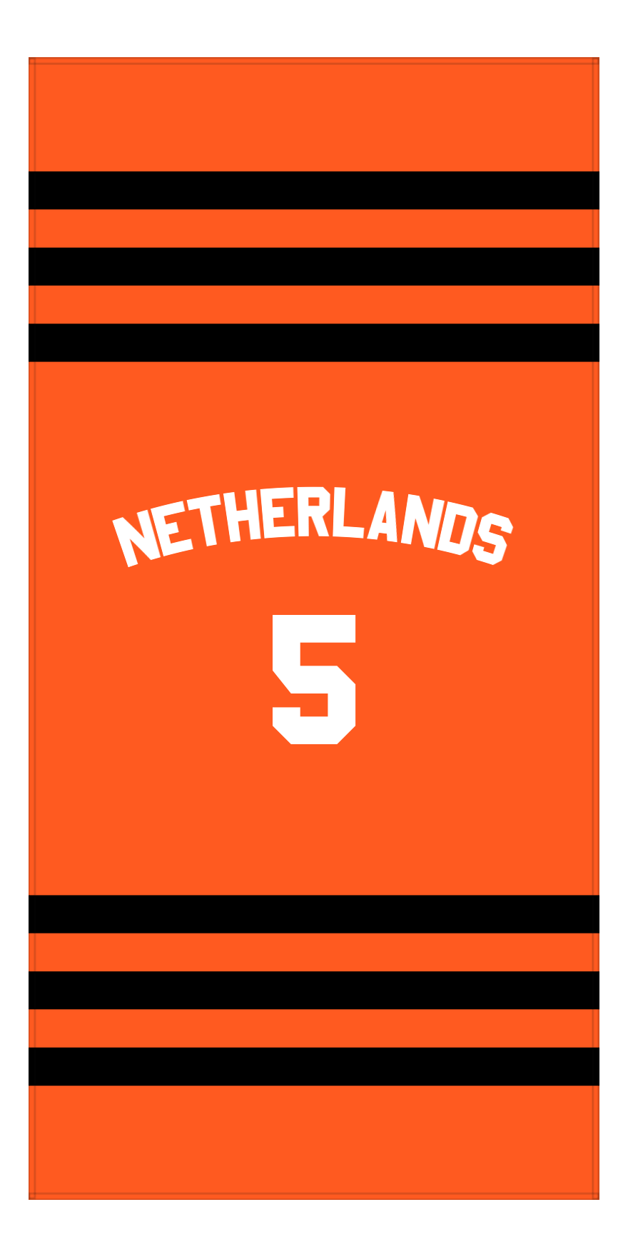 Personalized Jersey Number 2-on-1 Stripes Sports Beach Towel with Arched Name - Netherlands - Vertical Design - Front View