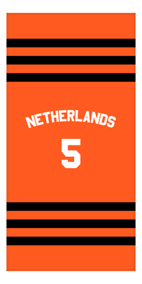 Thumbnail for Personalized Jersey Number 2-on-1 Stripes Sports Beach Towel with Arched Name - Netherlands - Vertical Design - Front View
