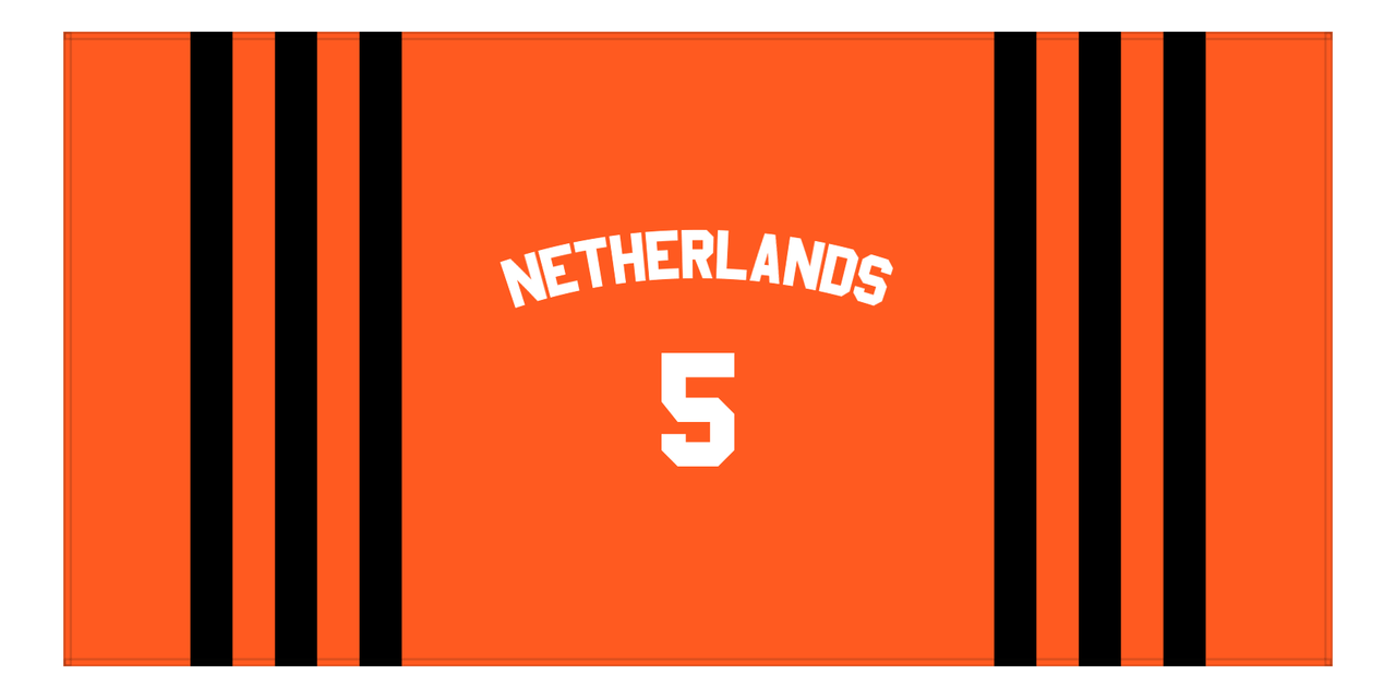 Personalized Jersey Number 2-on-1 Stripes Sports Beach Towel with Arched Name - Netherlands - Horizontal Design - Front View